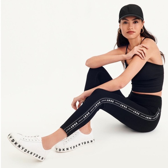 Dkny Pants - DKNY High-Waisted Logo 7/8 Length Leggings | Black & White | XL